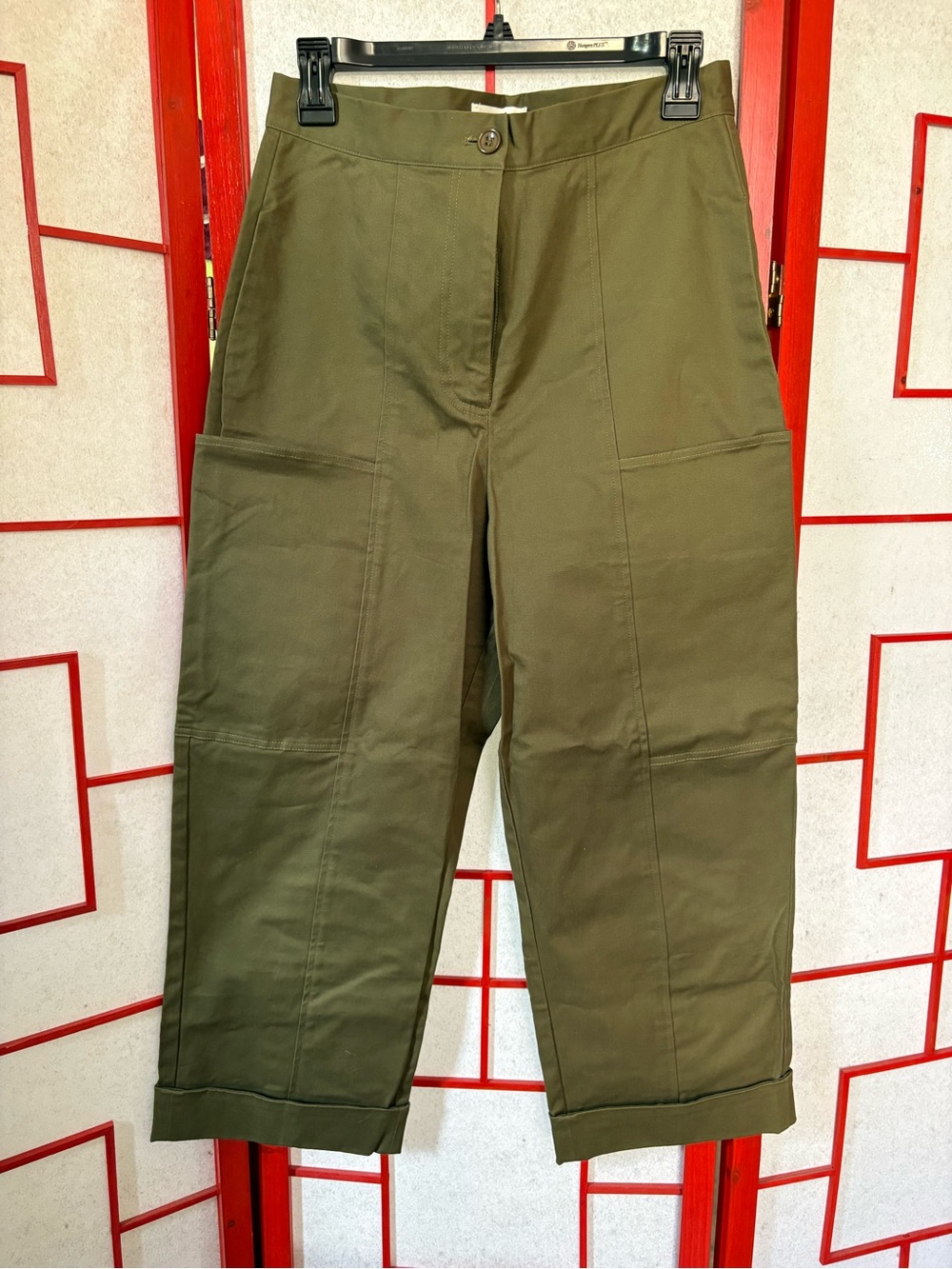 Olive Green Cropped Cargo Slacks/Pants